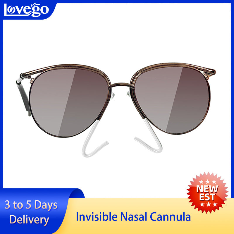 Invisible Oxygen Therapy Glasses Sunglasses Nasal Cannula (Brown)